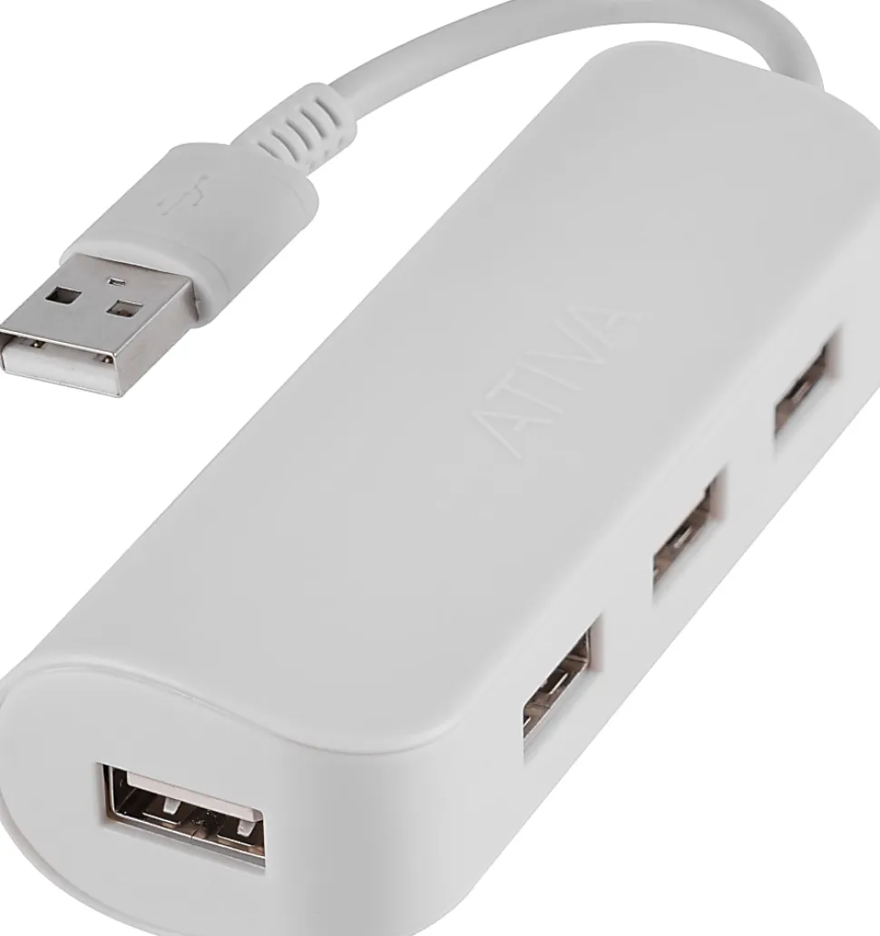 Ativa® 4-Port USB 2.0 Hub, 8.1"H x 3"W x 1.2"D, Silver, 58569