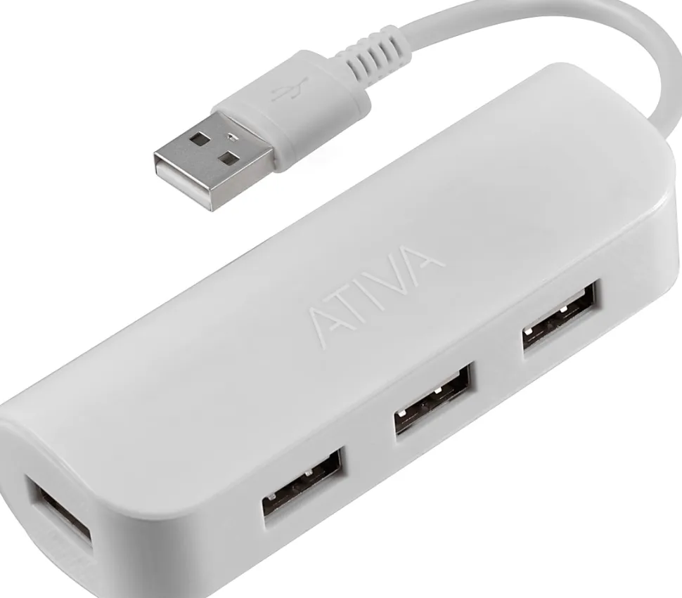 Ativa® 4-Port USB 2.0 Hub, 8.1"H x 3"W x 1.2"D, Silver, 58569