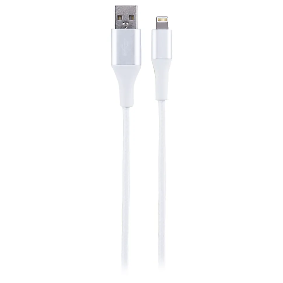 Ativa® USB-Type-A-To-Lightning Braided Aluminum Charge And Sync Cable, 3', White, 45842