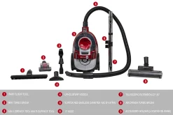 Atrix Vortex Bagless Canister Vacuum With HEPA Filtration, Red