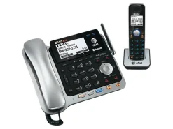 AT&T TL86109 DECT 6.0 Digital 2-Line Corded/Cordless Phone With Digital Answering System, Silver/Black