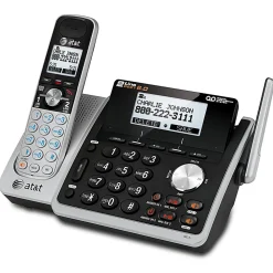 AT&T TL88102 DECT 6.0 Digital 2-Line Cordless Phone With Answering, Silver/Black