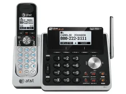 AT&T TL88102 DECT 6.0 Digital 2-Line Cordless Phone With Answering, Silver/Black