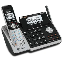 AT&T TL88102 DECT 6.0 Digital 2-Line Cordless Phone With Answering, Silver/Black