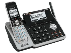AT&T TL88102 DECT 6.0 Digital 2-Line Cordless Phone With Answering, Silver/Black