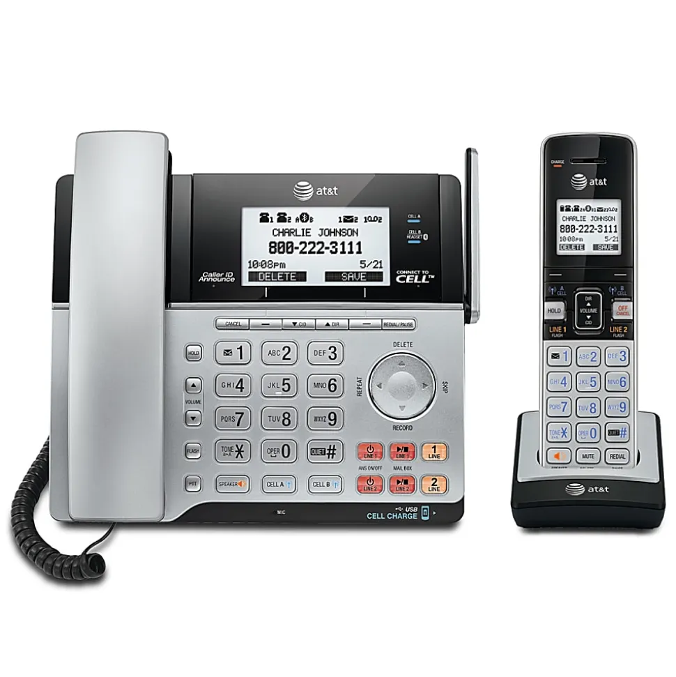 AT&T TL86103 DECT 6.0 2-Line Corded/Cordless Phone System With Bluetooth Connect To Cell