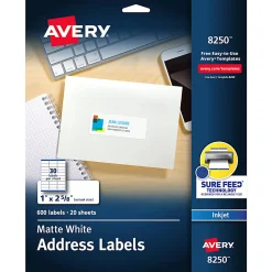 Avery® Address Labels With Sure Feed® Technology, 8250, Rectangle, 1
