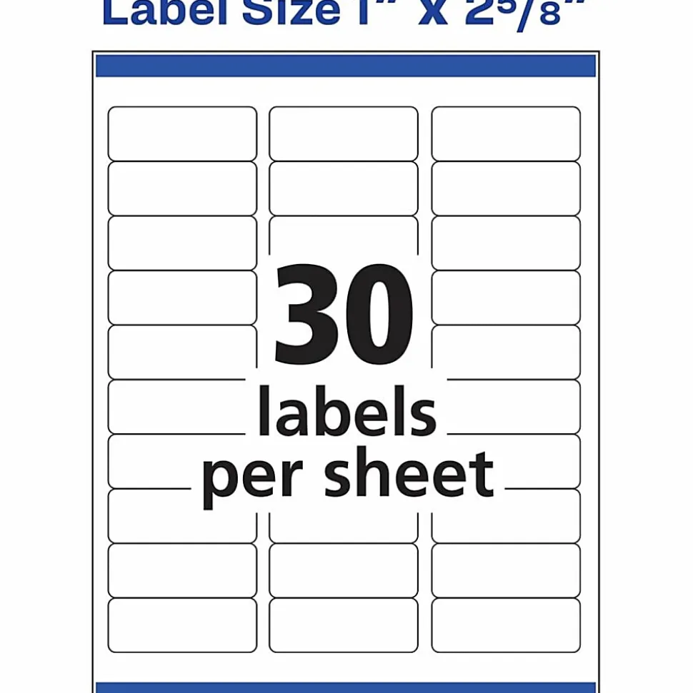 Avery® Address Labels With Sure Feed® Technology, 8250, Rectangle, 1" x 2-5/8", White, Pack Of 600 Labels