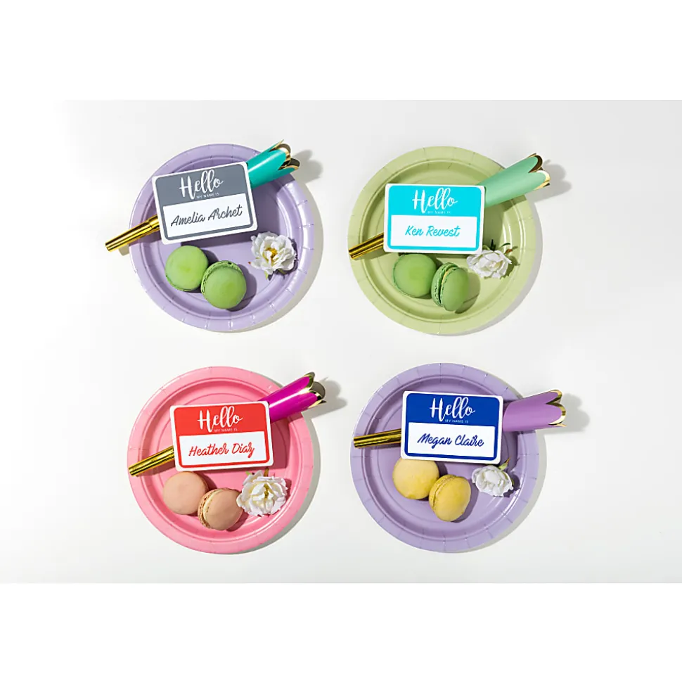 Avery® Adhesive Name Badges, Hello My Name Is, 2 1/3" x 3 3/8", 8722, Assorted Colors, Pack Of 120 Badges