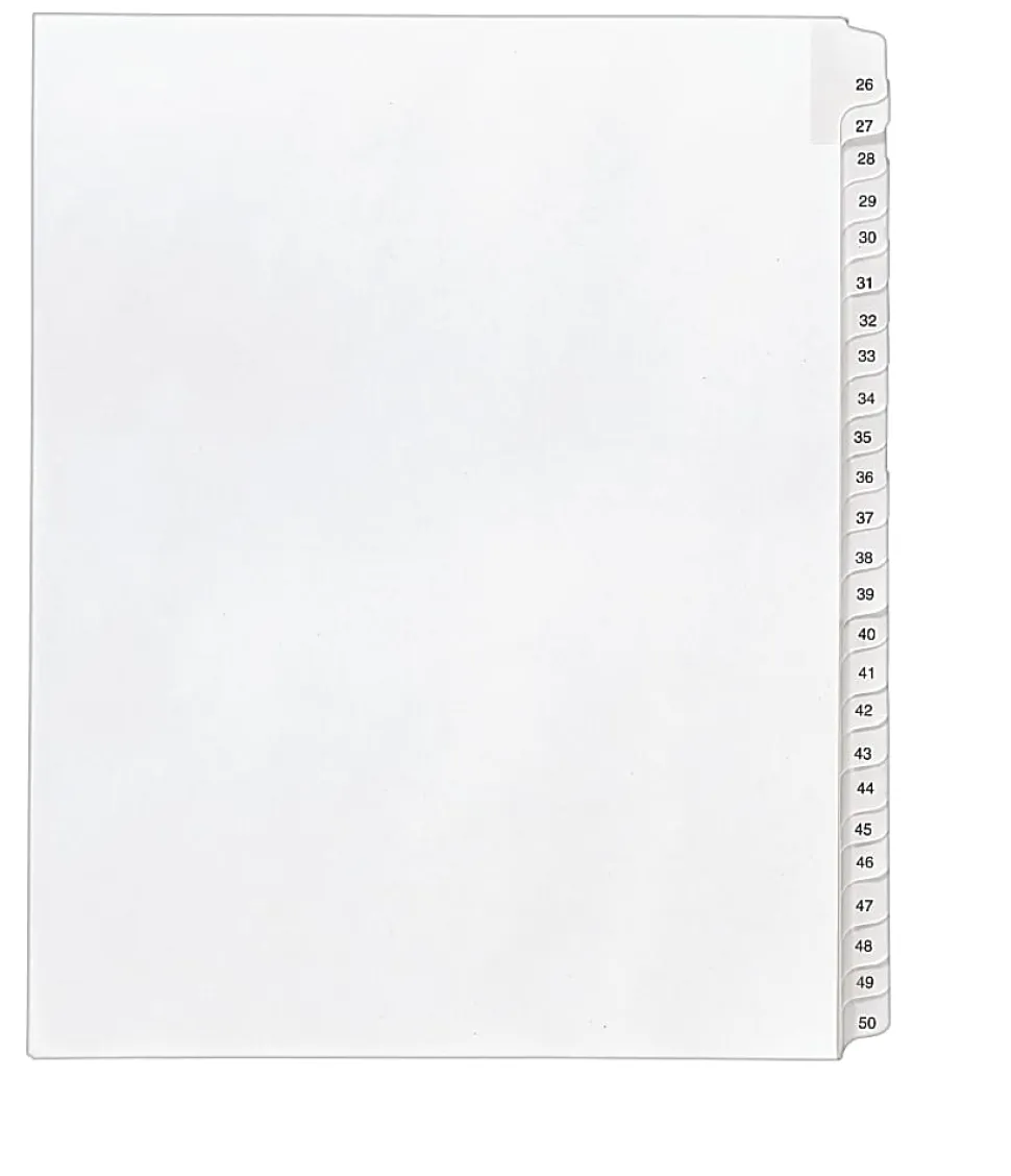 Avery® Allstate® Style Collated Legal Exhibit Dividers, 8 1/2" x 11", Numbered 26–50, White