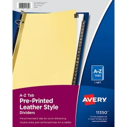 Avery® A-Z Dividers For 3 Ring Binders, Pre-Printed Black Leatherette Tabs, 25-Tabs, 1 Binder Divider Set
