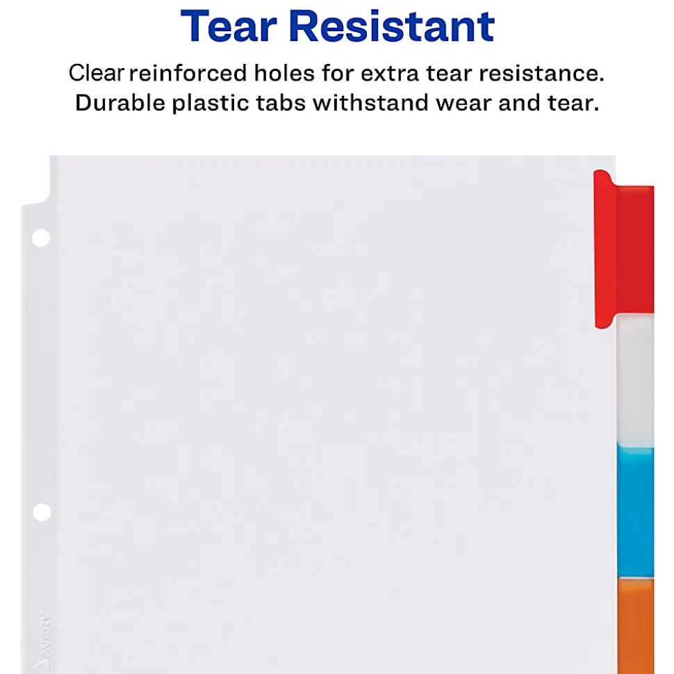 Avery® Big Tab™ Extra-Wide Insertable Dividers, 9-1/4" x 11-1/8", Clear Reinforced, White/Multicolor, 5-Tab