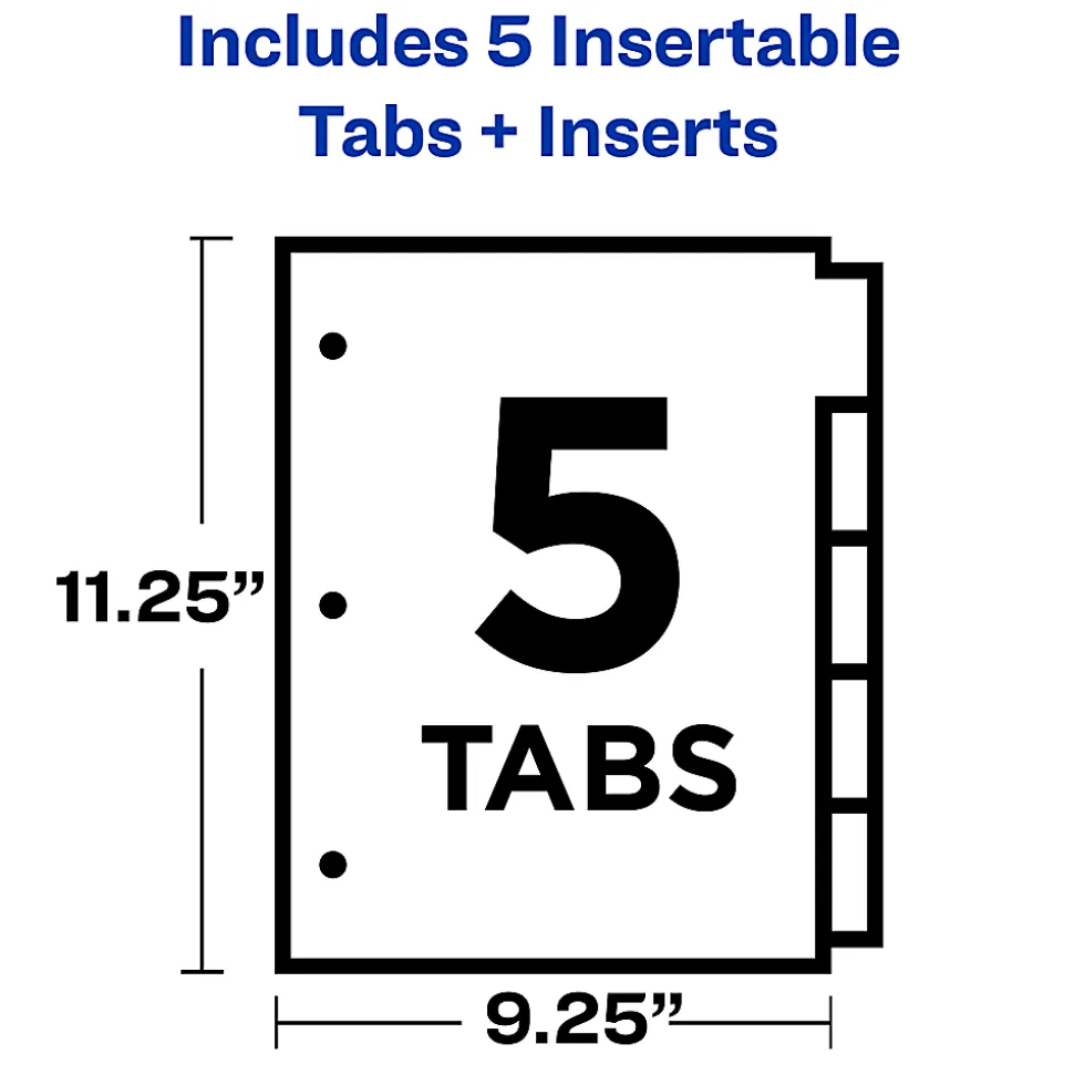 Avery® Big Tab™ Extra-Wide Insertable Dividers, 9-1/4" x 11-1/8", Clear Reinforced, White/Multicolor, 5-Tab