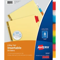 Avery® Big Tab™ Insertable Dividers, Gold Reinforced, Buff/Multicolor, 8-Tab