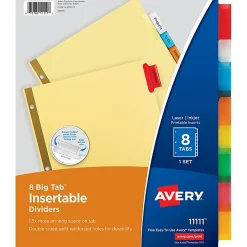 Avery® Big Tab™ Insertable Dividers, Gold Reinforced, Buff/Multicolor, 8-Tab