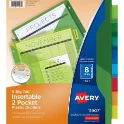 Avery® Big Tab™ Insertable Plastic Dividers, Double Pocket, Multicolor, 8-Tab