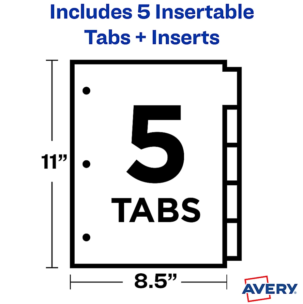 Avery® Big Tab™ Insertable Plastic Dividers, Multicolor, 5-Tab