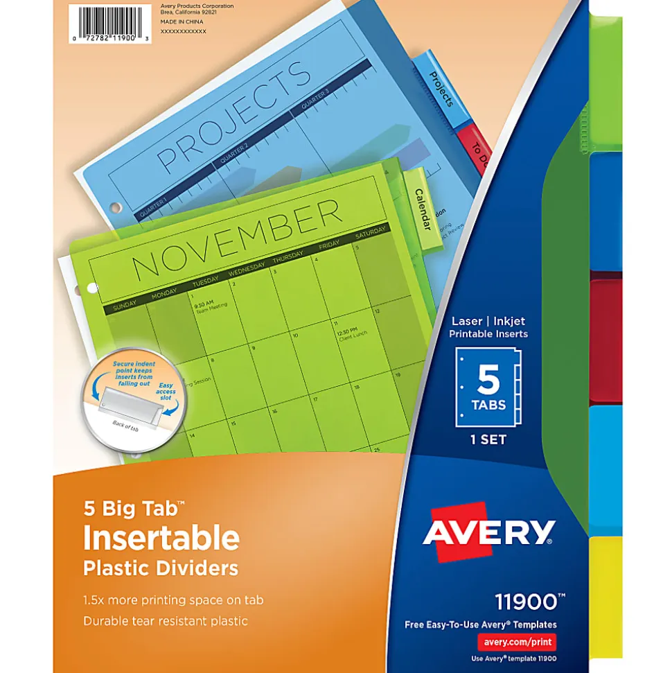 Avery® Big Tab™ Insertable Plastic Dividers, Multicolor, 5-Tab