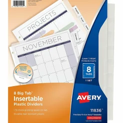 Avery® Big Tab Insertable Plastic Dividers, 8-1/2" x 11", Clear, Pack Of 8 Dividers