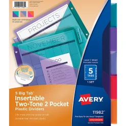 Avery® Big Tab™ Insertable Two-Tone 2 Pocket Plastic Dividers, 5-Tab, Multicolor