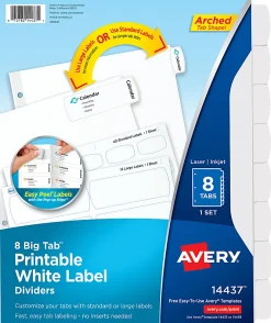 Avery® Big Tab™ Printable Label Dividers, Easy Peel®, 8 1/2" x 11", 8 Tabs, White, 1 Set