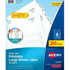 Avery® Big Tab™ Printable Large Label Dividers, Easy Peel®, White, 8-Tab, Pack Of 20 Sets