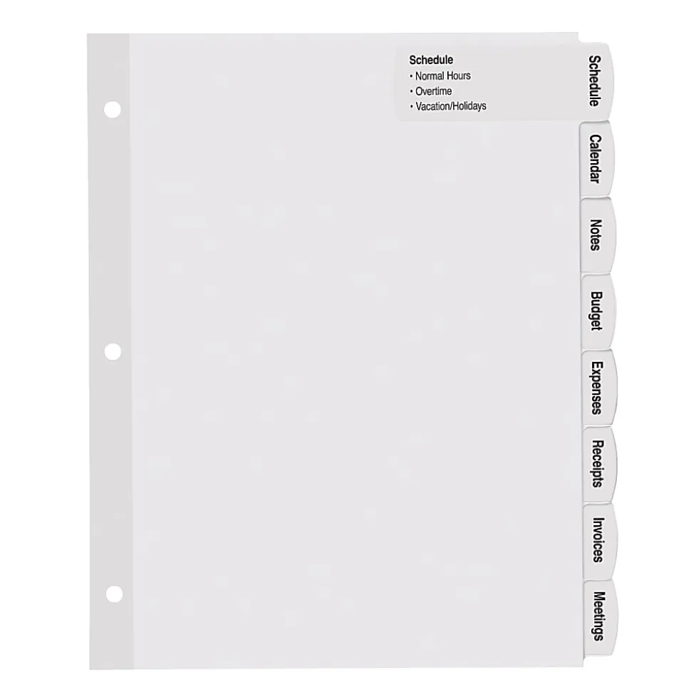 Avery® Big Tab™ Printable Large Label Dividers, Easy Peel®, White, 8-Tab, Pack Of 20 Sets