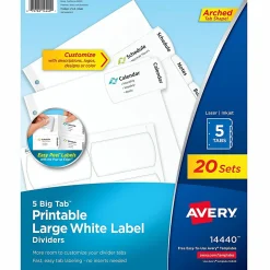 Avery® Big Tab™ Printable Large Label Dividers, Easy Peel®, White, 5 Tabs, Pack Of 20 Sets