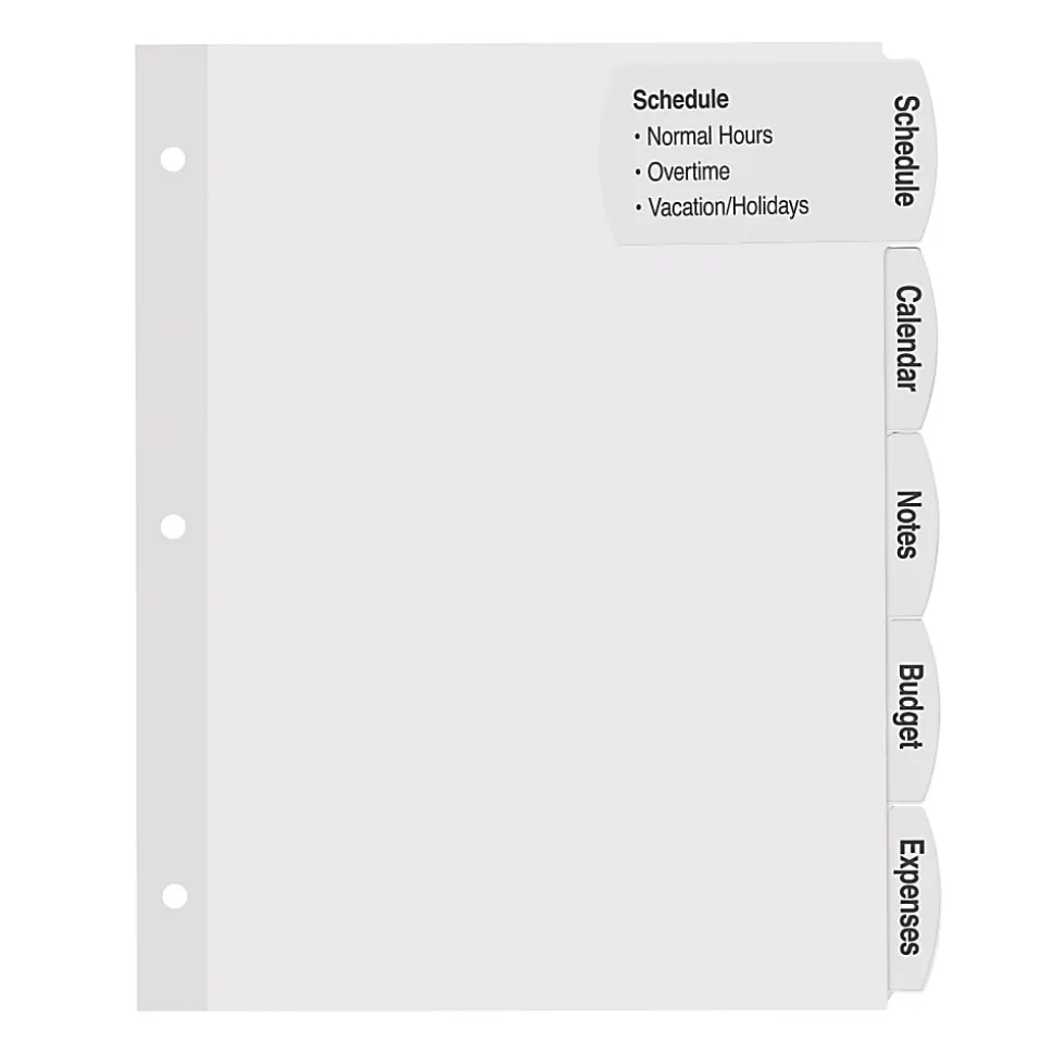 Avery® Big Tab™ Printable Large Label Dividers, Easy Peel®, White, 5 Tabs, Pack Of 20 Sets