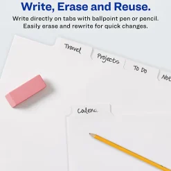 Avery® Big Tab™ Write-On Tab Dividers With Erasable Laminated Tabs, 5-Tab, White