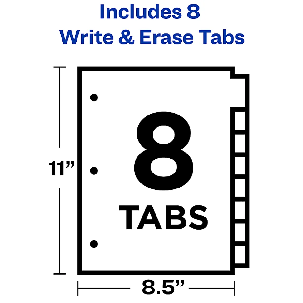 Avery® Big Tab™ Write-On Tab Dividers With Erasable Laminated Tabs, 8-Tab, Multicolor