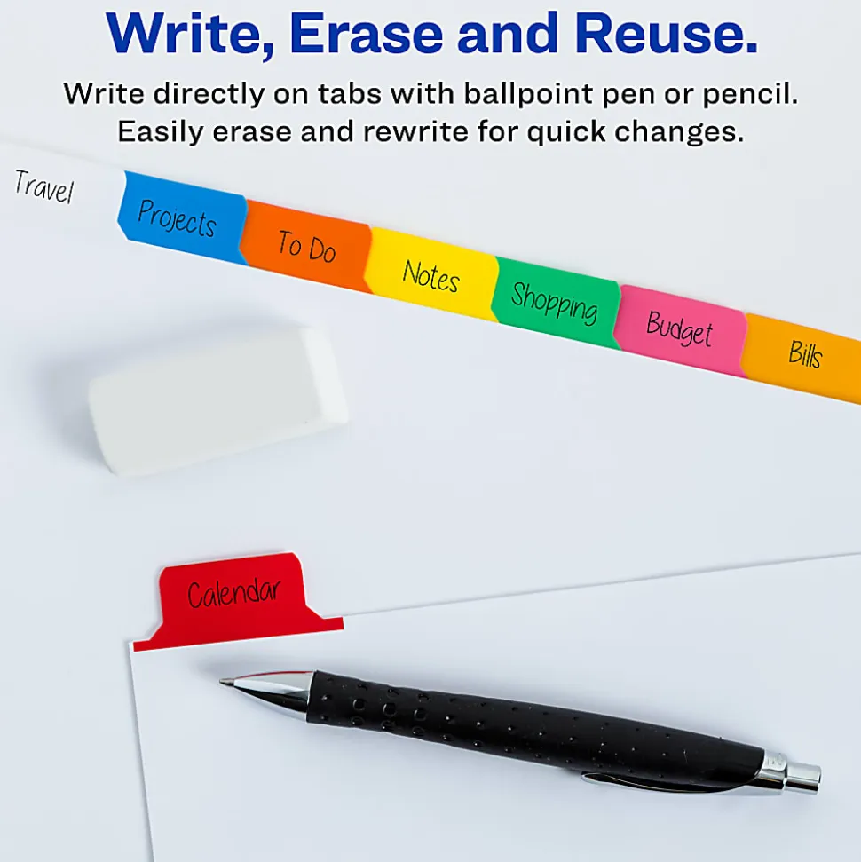 Avery® Big Tab™ Write-On Tab Dividers With Erasable Laminated Tabs, 8-Tab, Multicolor