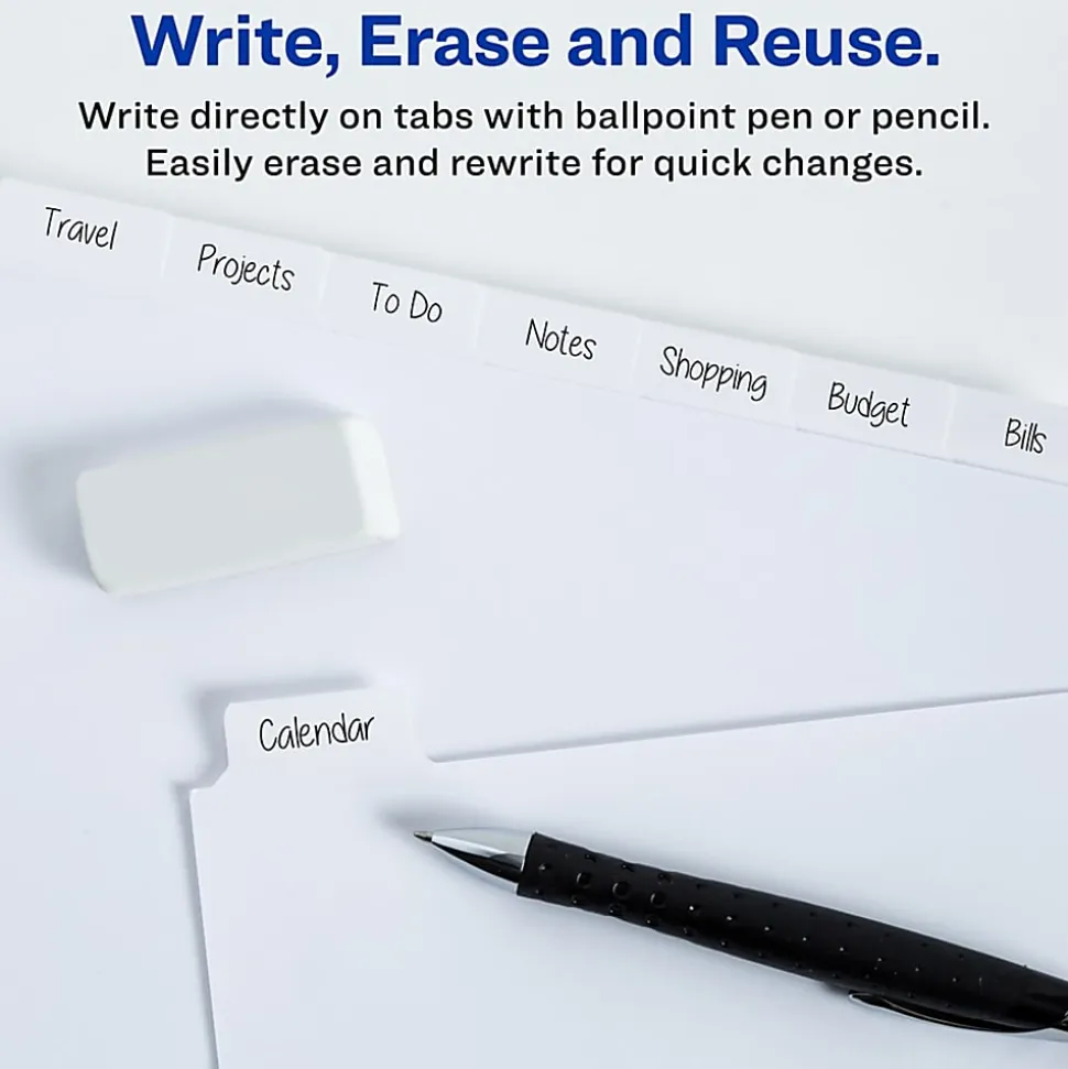 Avery® Big Tab™ Write-On Tab Dividers With Erasable Laminated Tabs, 8-Tab, White