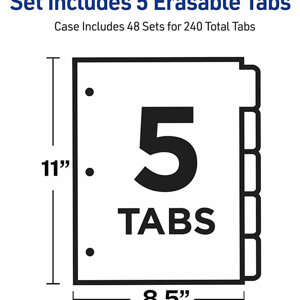 Avery® Big Tab™ Write-On Tab Dividers With Erasable Laminated Tabs, 5-Tab, Multicolor