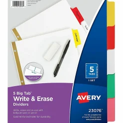 Avery® Big Tab™ Write-On Tab Dividers With Erasable Laminated Tabs, 5-Tab, Multicolor