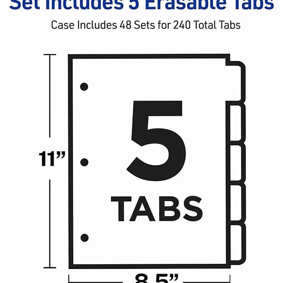 Avery® Big Tab™ Write-On Tab Dividers With Erasable Laminated Tabs, 5-Tab, Multicolor