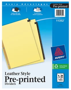 Avery® Black Leather Tab Dividers, 1–31