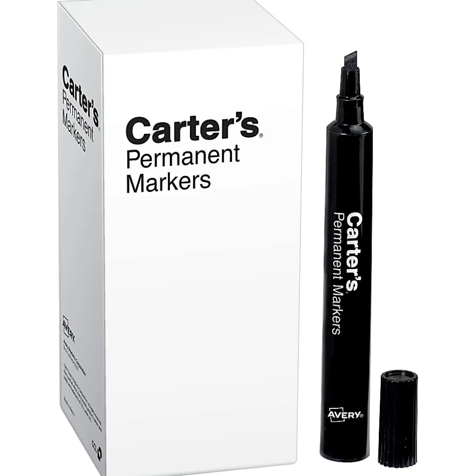 Avery® Carter's® Permanent Markers, Chisel Tip, Large Desk-Style Size, Black, Box Of 12