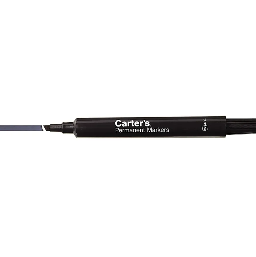 Avery® Carter's® Permanent Markers, Chisel Tip, Large Desk-Style Size, Black, Box Of 12
