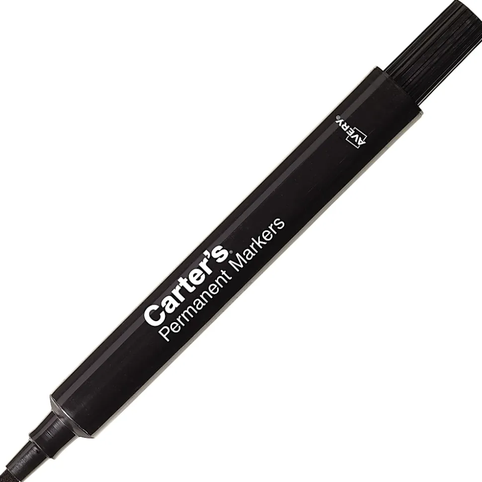 Avery® Carter's® Permanent Markers, Chisel Tip, Large Desk-Style Size, Black, Box Of 12