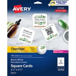 Avery® Clean Edge Laser Printable Multipurpose Card, White, 35703