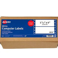 Avery® Continuous Form Permanent Address Labels, 4014, Rectangle, 4" x 1 7/16", White, Pack Of 5,000