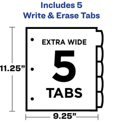 Avery® Corner Lock Write & Erase Plastic Dividers With Expandable Pockets, 9-1/4" x 11-1/4", Multicolor, Set Of 5 Tabs