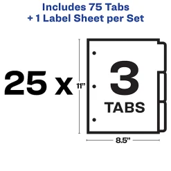 Avery® Customizable Index Maker® Dividers For 3 Ring Binder, Easy Print & Apply Clear Label Strip, 3 Tab, White, Box Of 25 Sets