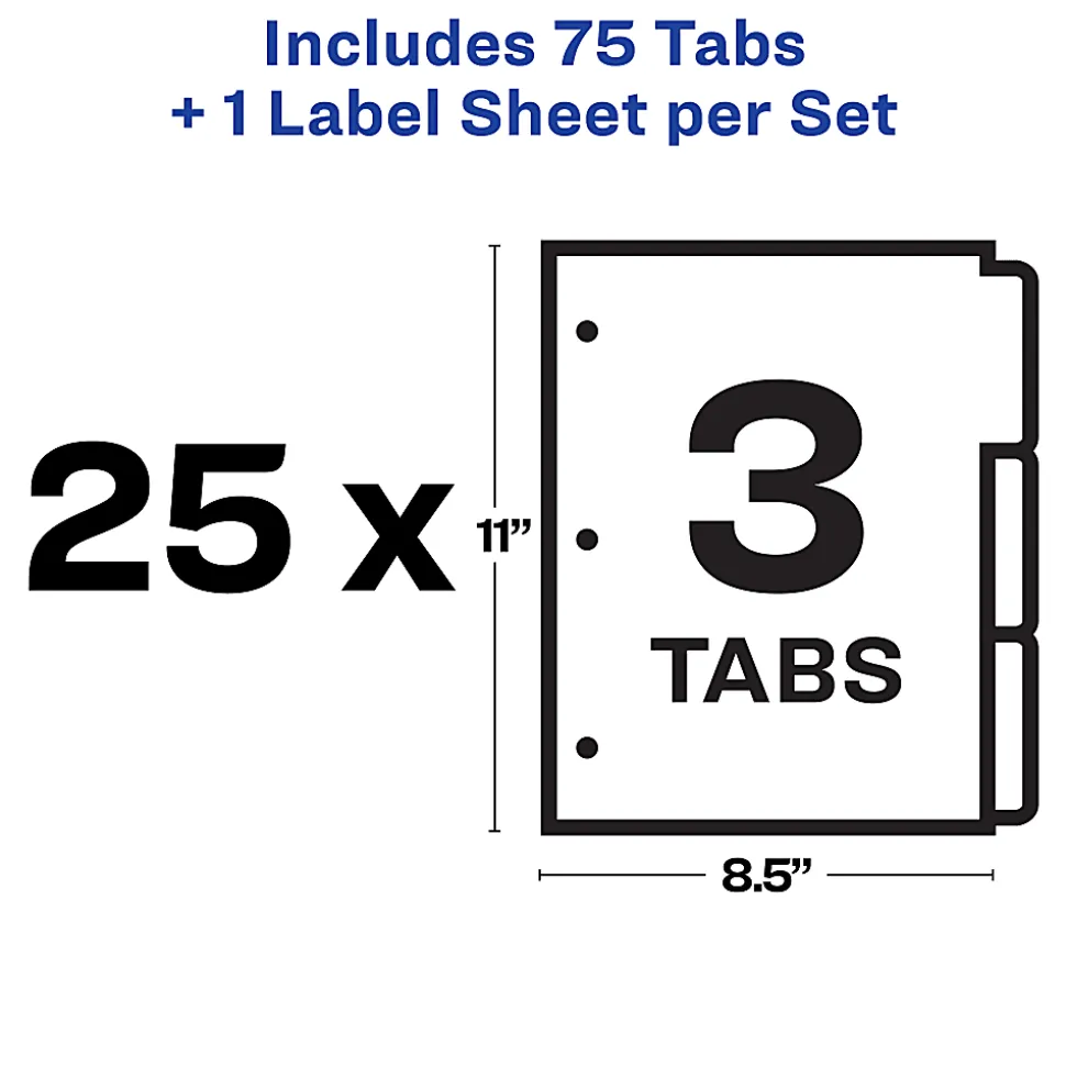 Avery® Customizable Index Maker® Dividers For 3 Ring Binder, Easy Print & Apply Clear Label Strip, 3 Tab, White, Box Of 25 Sets