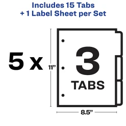 Avery® Customizable Index Maker® Dividers For 3 Ring Binder, Easy Print & Apply Clear Label Strip, 3 Tab, White, Pack Of 5 Sets