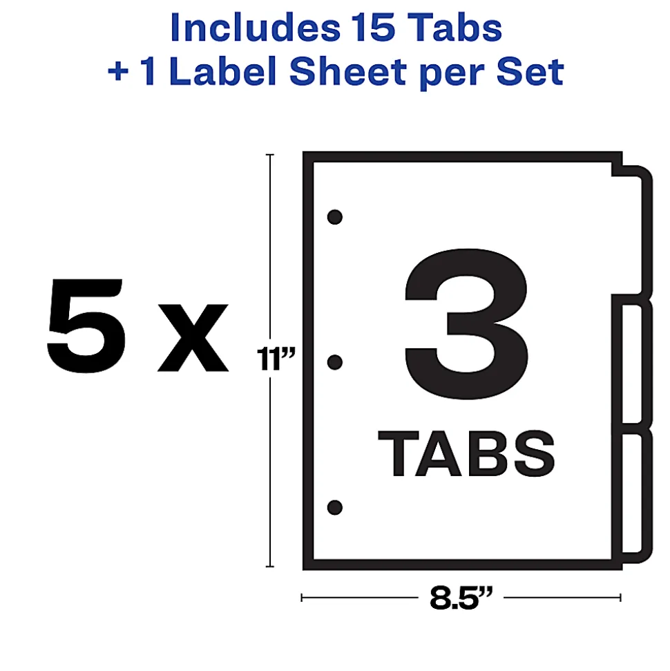 Avery® Customizable Index Maker® Dividers For 3 Ring Binder, Easy Print & Apply Clear Label Strip, 3 Tab, White, Pack Of 5 Sets