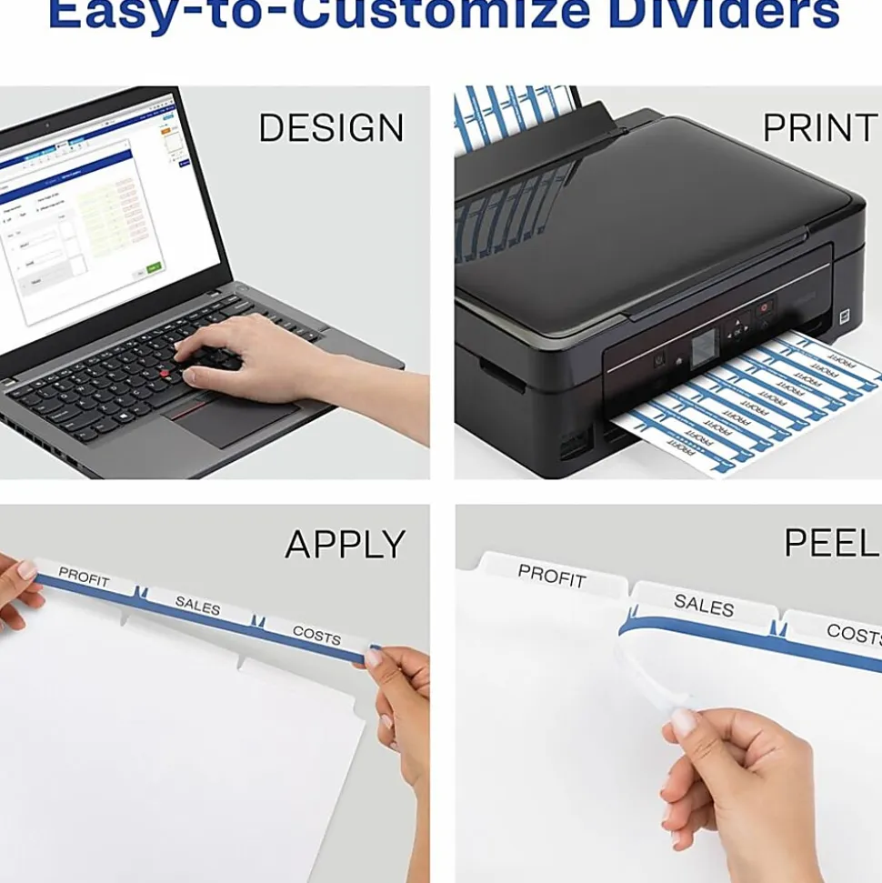 Avery® Customizable Index Maker® Dividers For 3 Ring Binder, Easy Print & Apply Clear Label Strip, 3 Tab, White, Pack Of 5 Sets