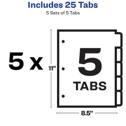 Avery® Customizable Index Maker® Dividers For 3 Ring Binder, Easy Print & Apply Clear Label Strip, 5 Tab, White, Copier, Pack Of 5 Sets