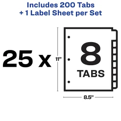 Avery® Customizable Index Maker® Dividers For 3 Ring Binder, Easy Print & Apply Clear Label Strip, 8 Tab, Multicolor, Box Of 25 Sets